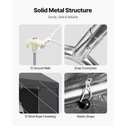 Ulkokatos galvanoitu teräsrunko 3,65x6,09 m PE-kangas harmaa irrotettavat sivuseinät