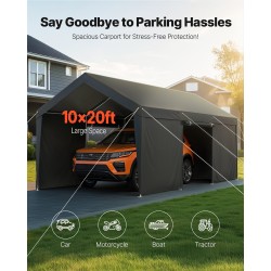 Ulkokatos 3,05 x 6,09m sinkitty teräsputki PE-kangas harmaa irrotettavat sivuseinät ja ovet