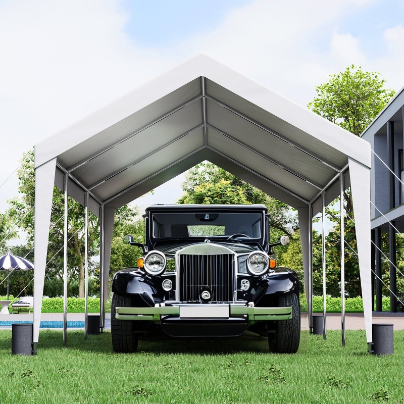 Autokatos 3 x 6 m 180 g/m² PE-kate galvanoitu teräsrunko 8 pylvästä