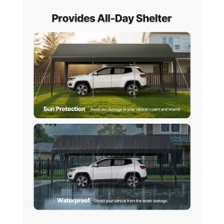 Autokatos 3,05 x 6,09 m galvanoitu teräsrunko PE-kate harmaa säänkestävä