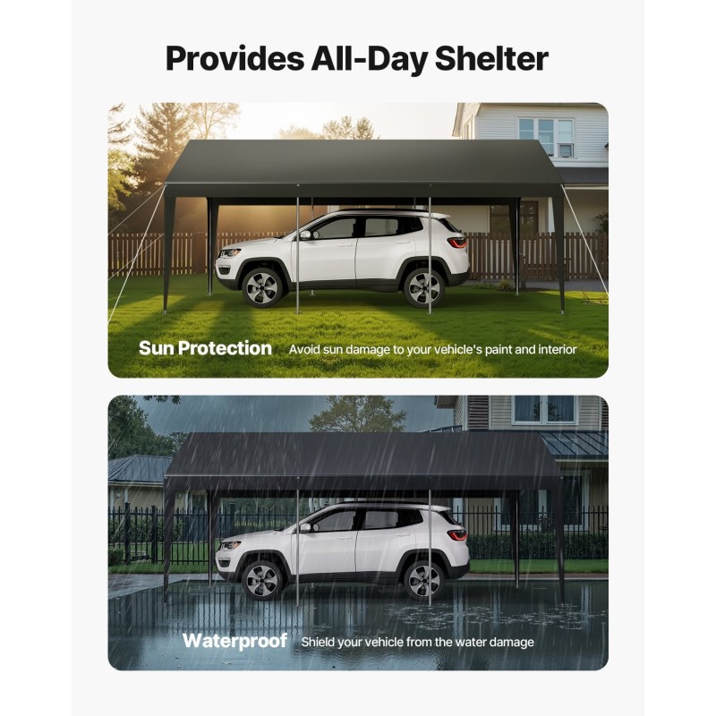 Autokatos 3,05 x 6,09 m galvanoitu teräsrunko PE-kate harmaa säänkestävä