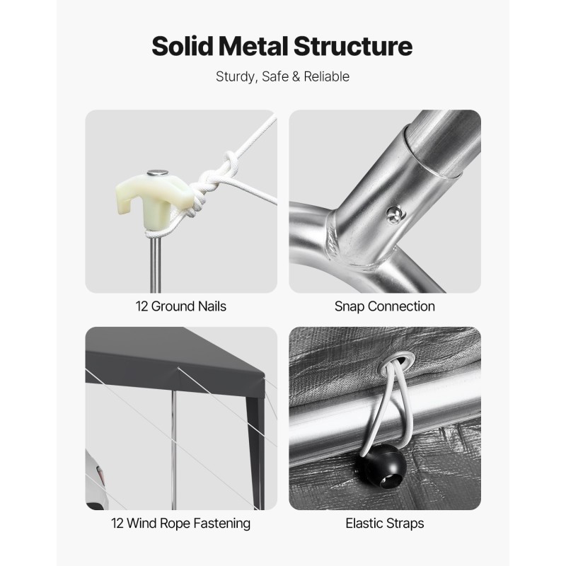 Autokatos 3,05 x 6,09 m galvanoitu teräsrunko PE-kate harmaa säänkestävä