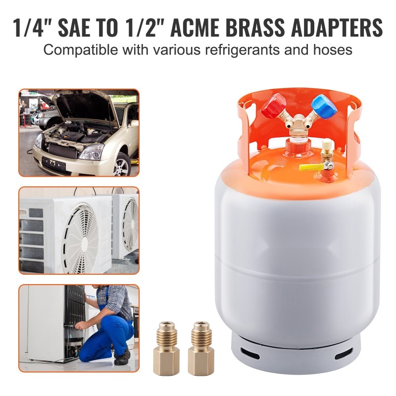 Kylmäaineen talteenottosäiliö 13,6 kg nesteluokitettu 400 PSI messinkinen Y-venttiili esitäytetty typellä