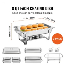 Suorakulmainen chafing-astiasetti 2 kpl 2 täysikokoista 4 puolikokoista elintarvikekelpoinen 201-ruostumaton teräs