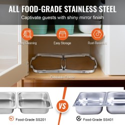 Suorakulmainen chafing-astiasetti 2 kpl 2 täysikokoista 4 puolikokoista elintarvikekelpoinen 201-ruostumaton teräs