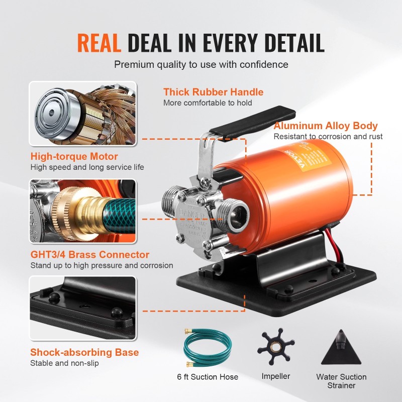 Vesipumppu 12V 75W 23 l/min 14 m nostokorkeus alumiinirunko 1,8 m imuletku