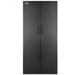 Teräksinen lukittava säilytyskaappi kaksi magneettisulkuista ovea neljä säädettävää hyllyä musta