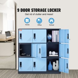 Metallinen 9-osastoinen säilytyskaappi kylmävalssatusta teräksestä 30 kilogrammaa lokeroa kohden avainlukot korttipaikat