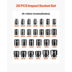 Iskuhylsysarja kromi-vanadiiniteräs 1/2 tuuman 26 osaa 10–36 mm matala 6-kulmainen säilytyslaukulla