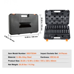 Syvä iskuhylsysarja 34-osainen 1/2 tuuman Cr-Mo-seosteräs 8–36 mm