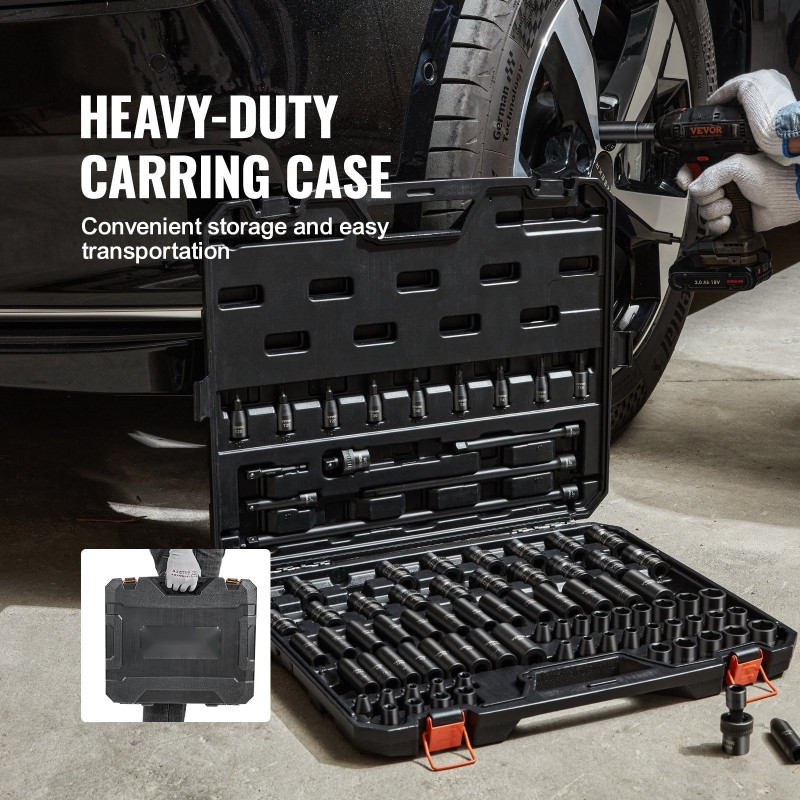 Iskuhylsysarja 3/8 tuuman kromi-molybdeeni-seosteräs 90 osaa SAE 1/4–3/4 ja 6–19 mm autonhuoltoon