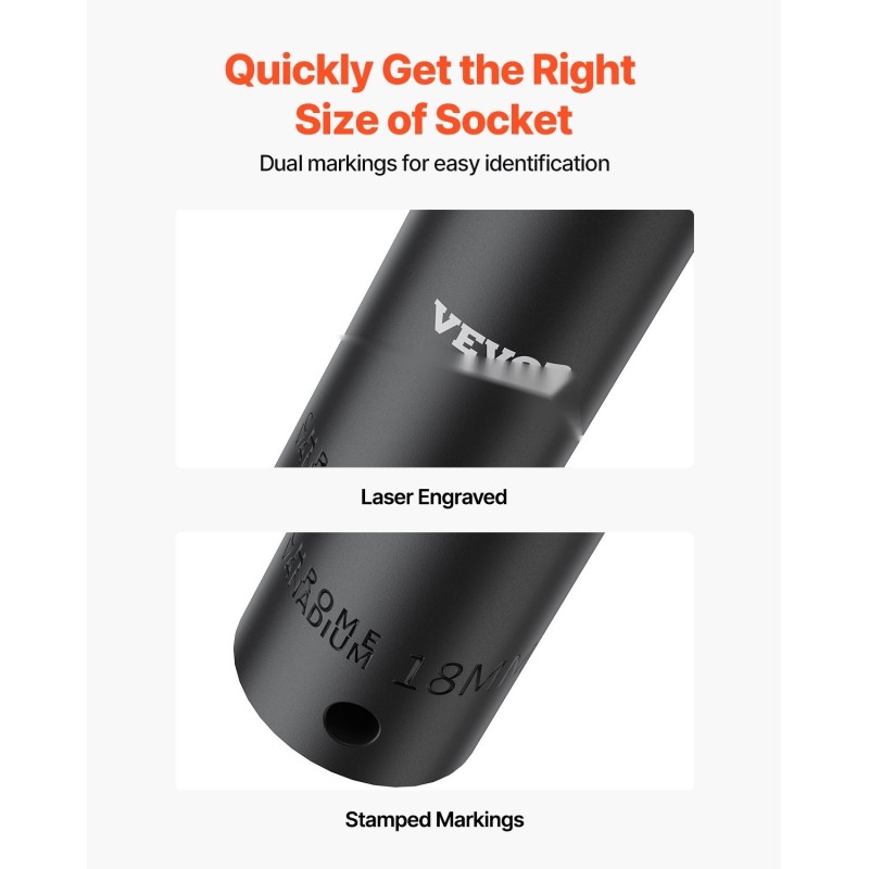 Iskihylsysarja kromivanadiiniteräs syvät 6-kulmaiset 1/2 tuuman vetoneliö 26 hylsyä 10–36 mm