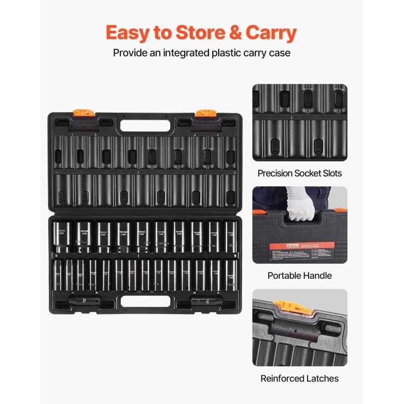 Iskihylsysarja kromivanadiiniteräs syvät 6-kulmaiset 1/2 tuuman vetoneliö 26 hylsyä 10–36 mm