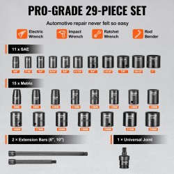 Iskevä hylsysarja 3/8-tuuma 29-osaa CR-V-seosteräs SAE ja metrinen 8–22 mm säilytyslaatikko