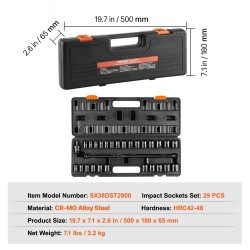 Iskevä hylsysarja 3/8-tuuma 29-osaa CR-V-seosteräs SAE ja metrinen 8–22 mm säilytyslaatikko