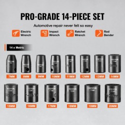 Iskuhylsysarja 3/8-vetoinen 14 osaa 7–20 mm 6-kulmainen Cr-Mo-seosteräs