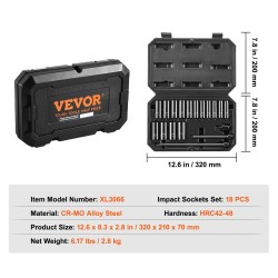 Iskusyvähylsysarja 3/8-tuuman 18-osainen CR-V-seosteräs 6-kulmainen 8–22 mm säilytyslaatikolla