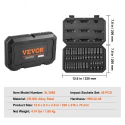 1/4 tuuman iskuhylsysarja Cr-Mo seosteräs 48 osaa SAE 3/16–9/16 ja 4–15 mm