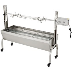 Pyörivä paistogrilli ruostumatonta ja sinkittyä terästä säädettävä vartaan korkeus lukittavat pyörät