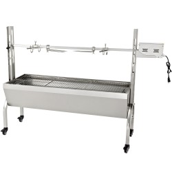 Pyörivä paistogrilli ruostumatonta ja sinkittyä terästä säädettävä vartaan korkeus lukittavat pyörät