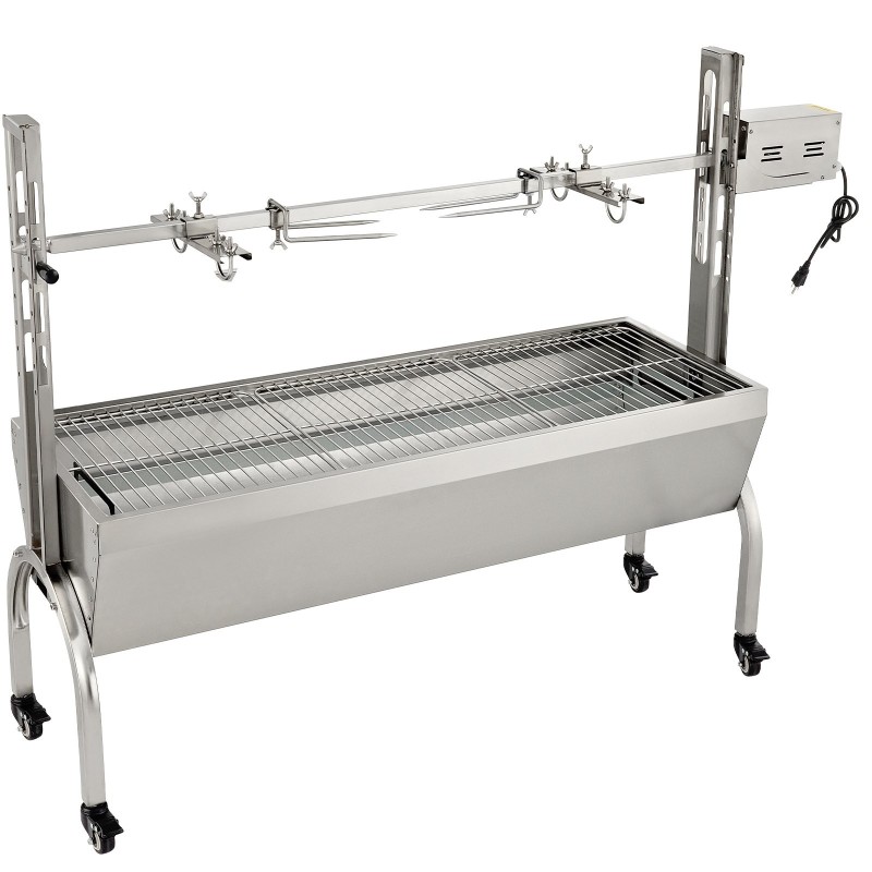 Pyörivä paistogrilli ruostumatonta ja sinkittyä terästä säädettävä vartaan korkeus lukittavat pyörät