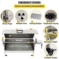 Grillivarras ruostumaton teräs 60 kilogramman kapasiteetti 40 watin moottori säädettävä korkeus