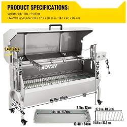 Grillivarras ruostumaton teräs 60 kilogramman kapasiteetti 40 watin moottori säädettävä korkeus