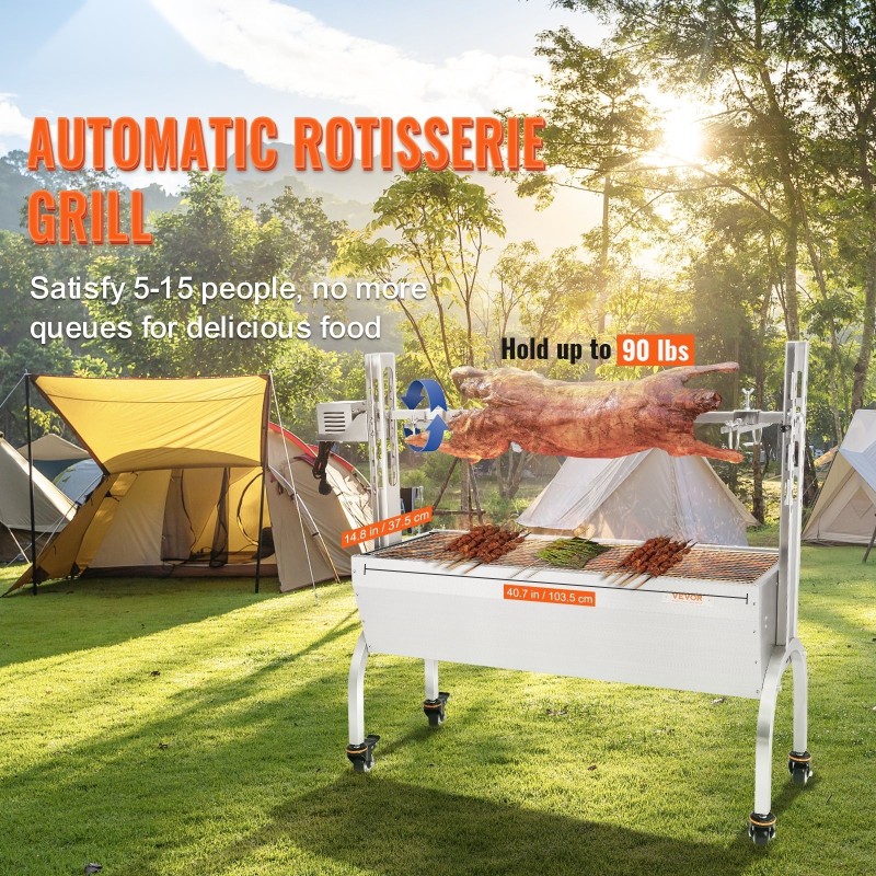 Sähkökäyttöinen grillivarras ruostumattomasta teräksestä 117 cm 50 W 41 kg