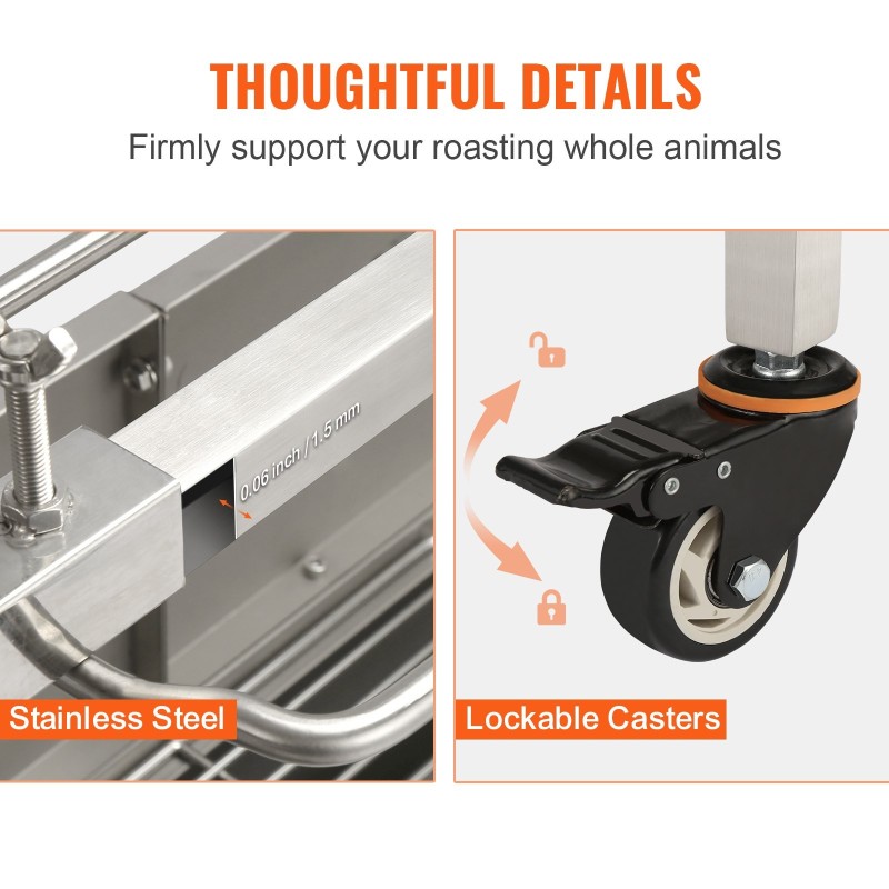 Sähkökäyttöinen grillivarras ruostumattomasta teräksestä 117 cm 50 W 41 kg