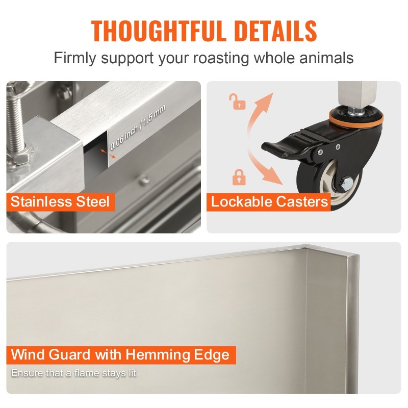 Sähköinen vartaanpyöritin ruostumattomasta teräksestä 117 cm 60 kg porsaan ja lampaan paistoon