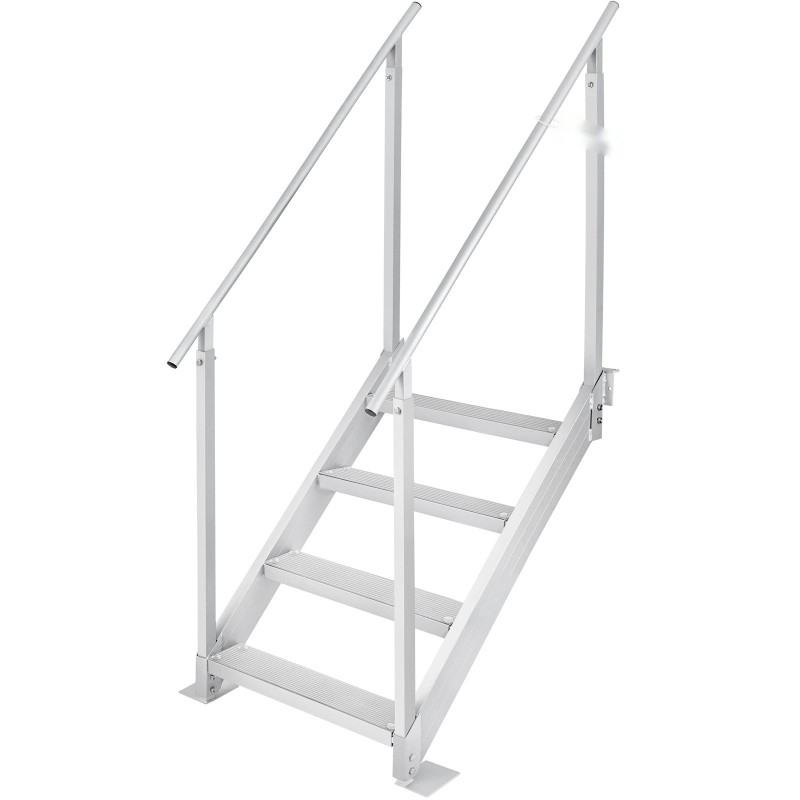 Alumiininen 4-portainen laituritikas säädettävä 30–38 tuumaa 500 paunaa kantavuus kaksinkertaiset kaiteet liukuestepolkimet