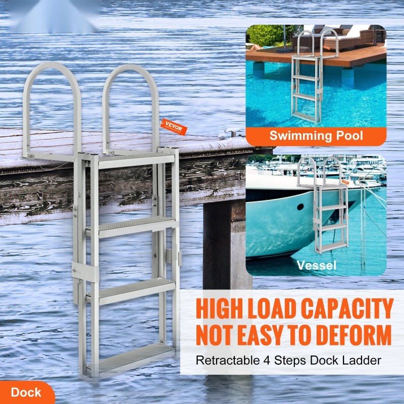 Teleskooppinen 4-portainen laituri- ja venetikas alumiiniseos säädettävä 1400–1705 mm