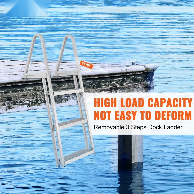 Irrotettava 3-askelmainen alumiiniseos laituri- ja venetikas 159 kg kantavuus liukuestepinnoilla