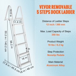 Laituri ja venetikas irrotettava alumiiniseosrunko 5 askelmaa 159 kg kantavuus