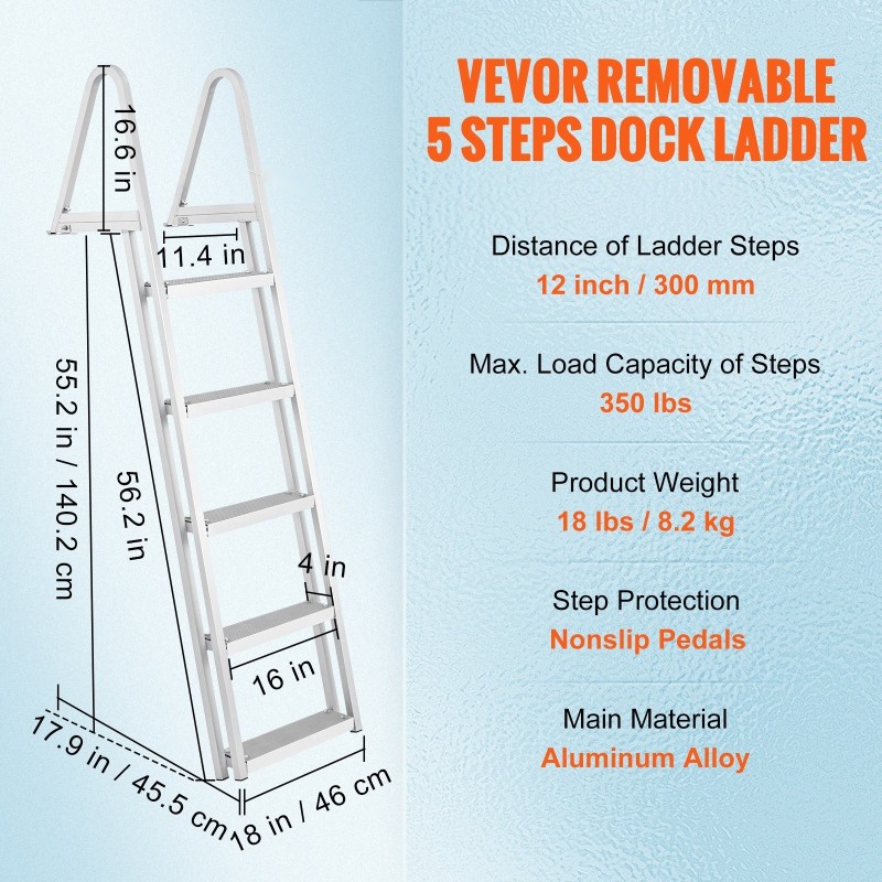 Laituri ja venetikas irrotettava alumiiniseosrunko 5 askelmaa 159 kg kantavuus