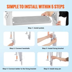 Laituritikkaat alumiiniseos kääntyvät 4-askelmaiset leveät askelmat 159 kg kantavuus