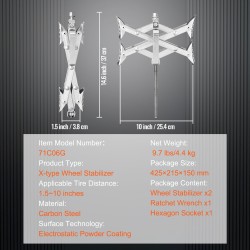 X-muotoinen hiiliteräs pyörävakaaja 2 kpl renkaiden väli 3,8–25,4 cm säilytyslaukku ja räikkäavain