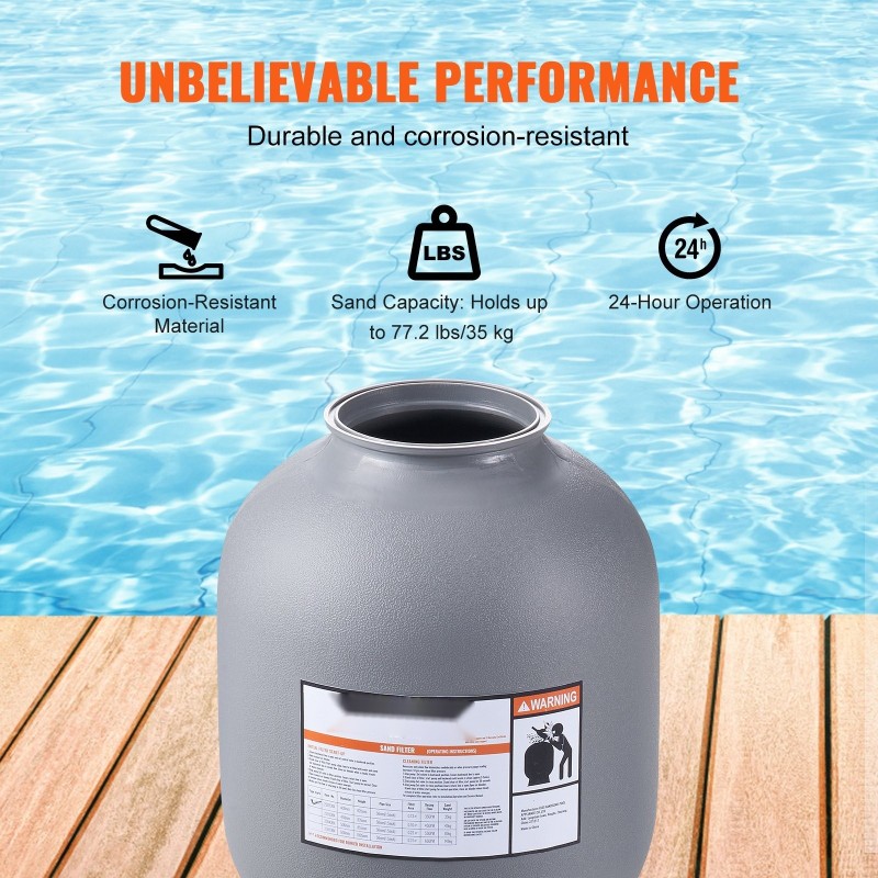 Hiekkasuodatin HDPE-polymeeri 16 tuumaa suurin virtaus 35 GPM 7-toimintoinen monitieventtiili