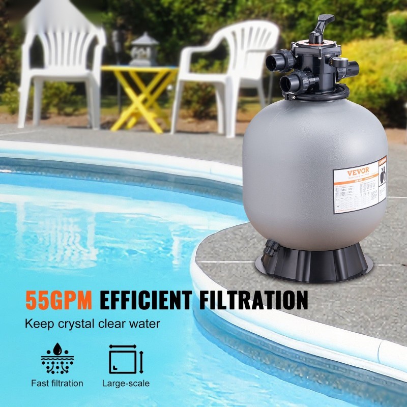 Hiekkasuodatin korkeatiheyspolyeteenirunkoinen 22 tuumaa seitsemäntoiminen monitieventtiili sopii uima-altaisiin