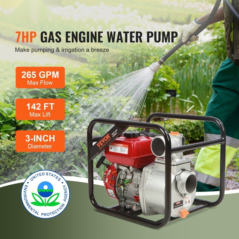 Vesipumppu bensiinikäyttöinen nelitahti 5,2 kW 80 mm 1003,5 l/min 43,3 m