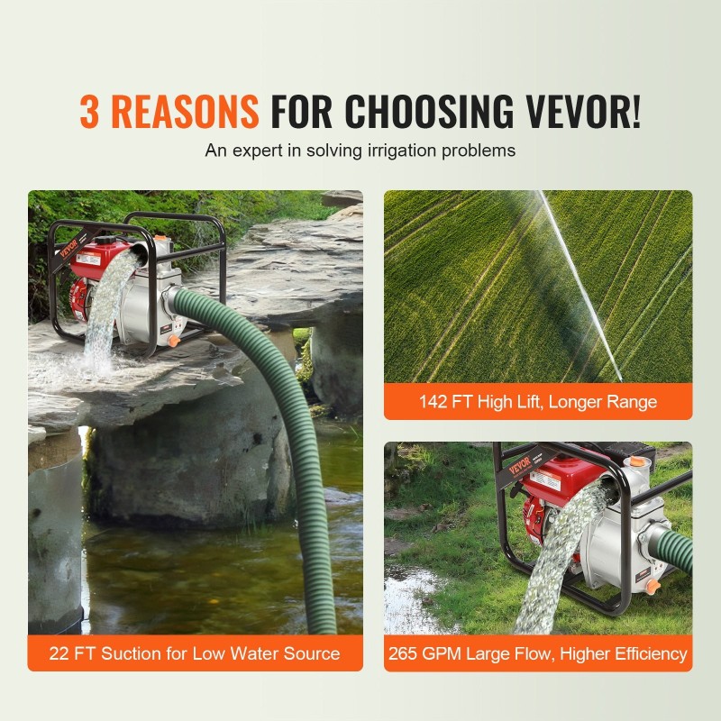 Vesipumppu bensiinikäyttöinen nelitahti 5,2 kW 80 mm 1003,5 l/min 43,3 m