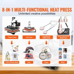 Lämpöprässi 8-osainen teflon-pinnoitettu tasoprässi 30 x 38 cm T-paidoille mukeille hattuille lautasille