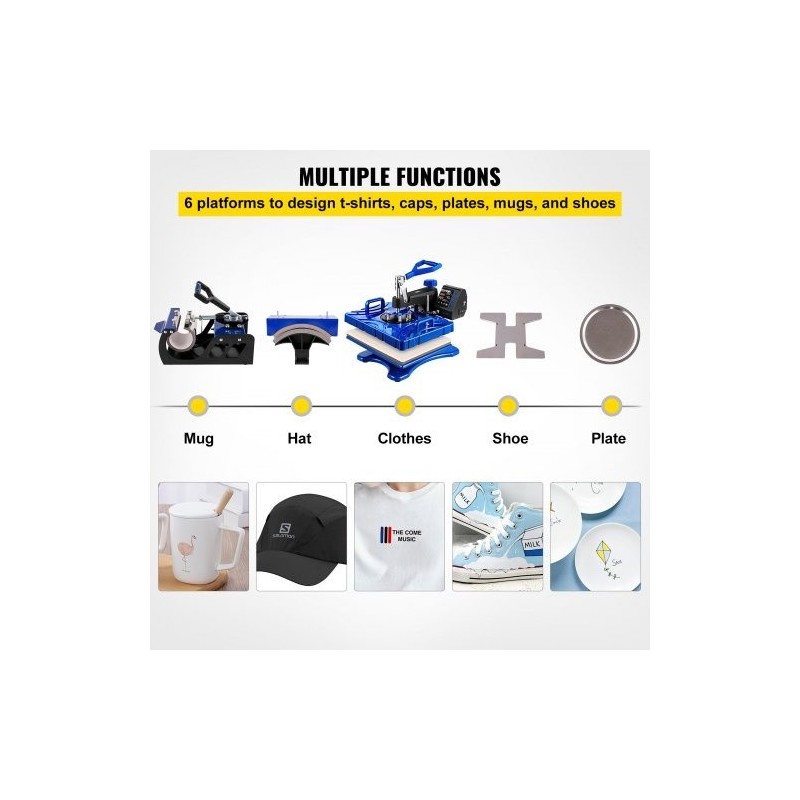 Lämpöpuristin kuusitoiminen teflonpinnoitettu 30x38 cm lämmityslevy 1000W