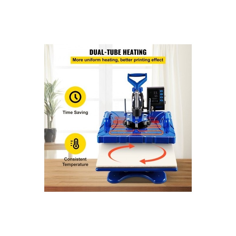 Lämpöpuristin kuusitoiminen teflonpinnoitettu 30x38 cm lämmityslevy 1000W