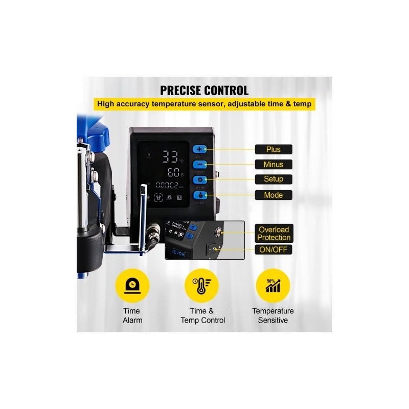 Lämpöpuristin kuusitoiminen teflonpinnoitettu 30x38 cm lämmityslevy 1000W