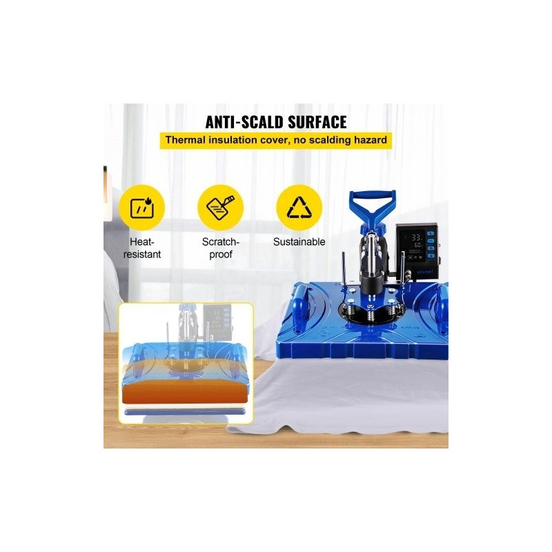 Lämpöpuristin kuusitoiminen teflonpinnoitettu 30x38 cm lämmityslevy 1000W