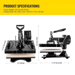 Lämpöprässi kuusi toimintoa 29x38 cm teflonpinnoitettu levy 1000W