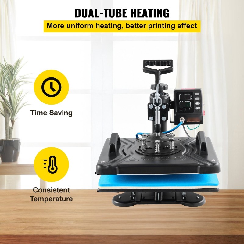 Lämpöprässi teflonpinnoitettu 30 x 38 cm 10-in-1 1000 W 360 asteen kääntyvä