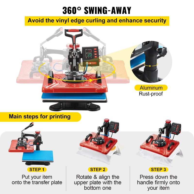 Lämpöprässäyskone teflon 30 x 38 cm 10 toimintoa 360 asteen kääntyvä