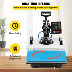 Monitoimilämpöpuristin 30 x 38 cm teflonpinnoitettu 10 vaihtopäätä 1000W 360° kääntyvä